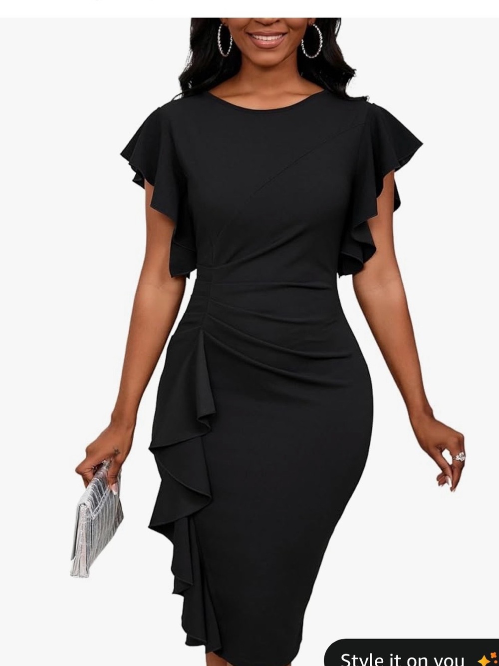 Cocktail church dress ruffle sleeves, size large never worn